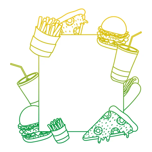 Degraded Line Emblem Unhealthy Fastfood Meal Decoration Vector Illustration — Stock Vector