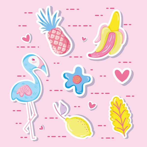 Punchy Pastel Flamengo Frutas Vetor Ilustração Design Gráfico — Vetor de Stock