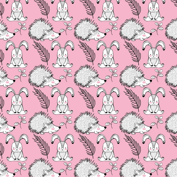 Cute Rabbit Porcupine Animals Background Vector Illustration — Stock Vector