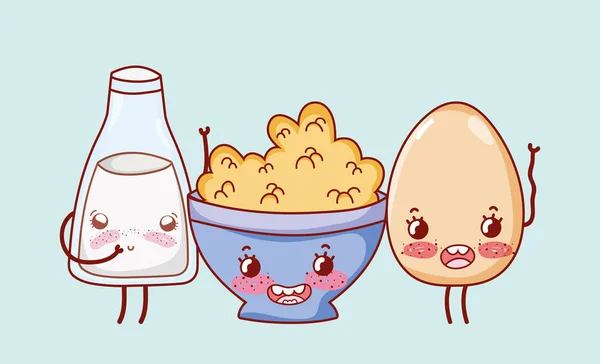 Lindo Desayuno Kawaii Dibujos Animados Vector Ilustración Diseño Gráfico — Vector de stock