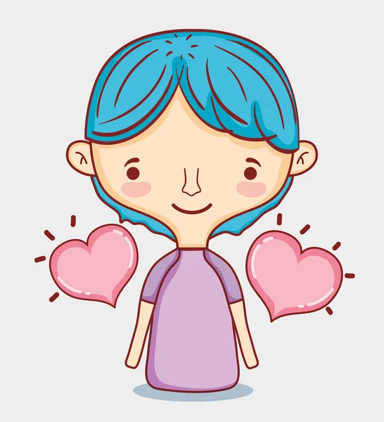 Hermosa Chica Enamorada Corazones Dibujos Animados Vector Ilustración Diseño Gráfico — Vector de stock