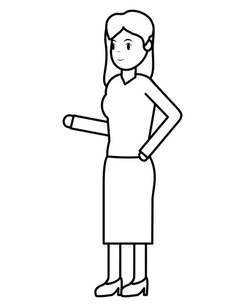 ライン女性のヘアスタイルのデザインとカジュアルな服装のベクトル図 — ストックベクタ