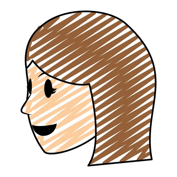 Doodle Feliz Mujer Cabeza Con Expresión Facial Vector Ilustración — Vector de stock