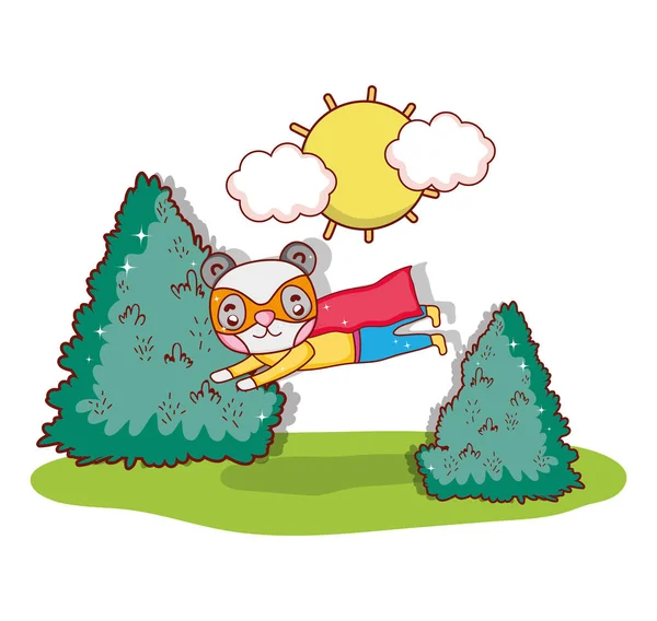 Superhero cat animal cartoon flying at nature vector illustration graphic design