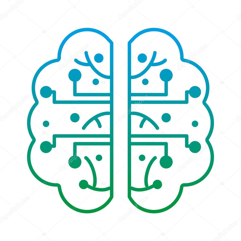 degraded line brain circuits with digital artificial inteligence vector illustration
