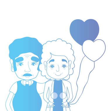 satır çift togeter saç modeli ve kalp balonlar vektör çizim ile