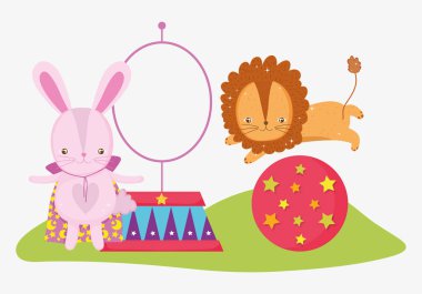 tavşan kostüm ve topu çember vektör çizim ile aslan