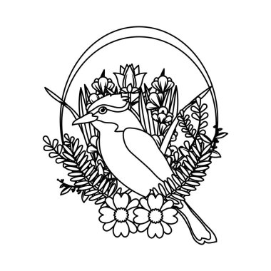 satır kuş hayvan yaprakları şube ve çiçekler vektör çizim ile