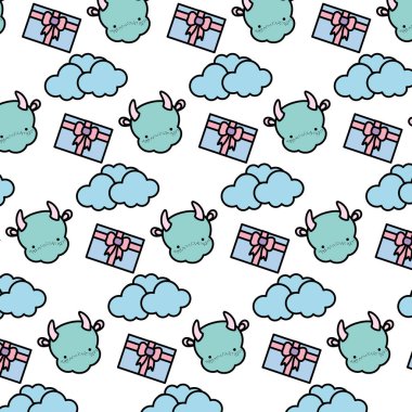 Ejderha başlı bulutlar ve mevcut arka plan vektör çizim ile renk