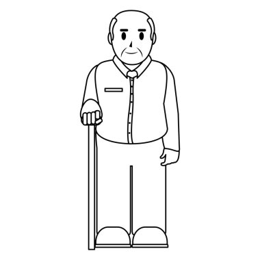 satır yaşlı adam giysi ve baston vektör çizim
