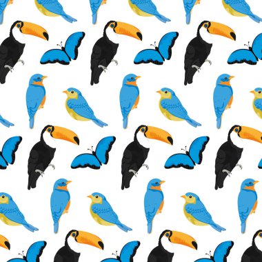 kelebek ve kuş hayvan arka plan vektör çizim ile Toucan