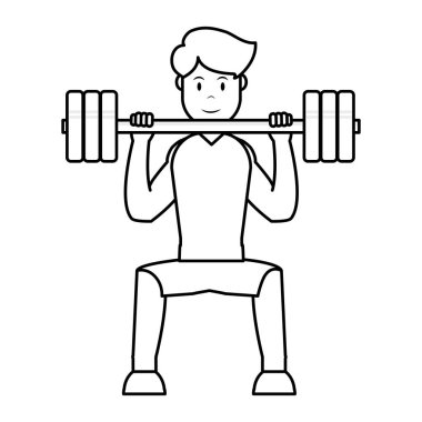 çizgi adam egzersiz ile kilo nesne ve spor giyim vektör çizim