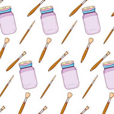 Kristal şişe nesne ve boya fırçaları arka plan vektör çizim