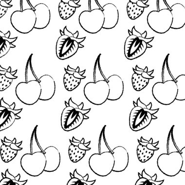 Grunge lezzetli çilek ve cherrys meyve arka plan vektör çizim