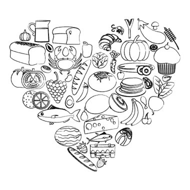 Grunge Gıda Piramit diyet beslenme ürünleri ile vektör çizim