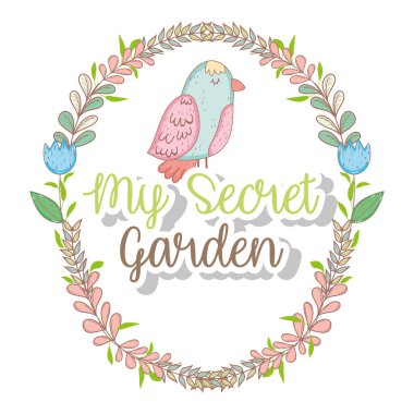 kuş çiçek ve dalları ile bitkiler vektör çizim bırakır.