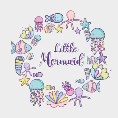 Deniz hayvan el çizim karikatür simge vektör çizim grafik tasarım