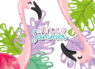 Yaz kartı egzotik kuşlar çizgi film vektör çizim grafik tasarım ile Merhaba