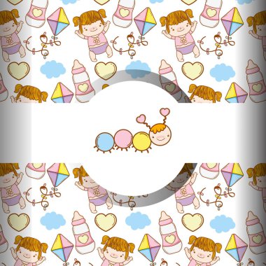 şirin solucan ve bebek kız oyuncaklar arka plan vektör çizim ile