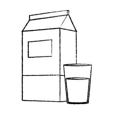 Grunge taze süt kutusu ve cam vektör çizim beslenmesinde