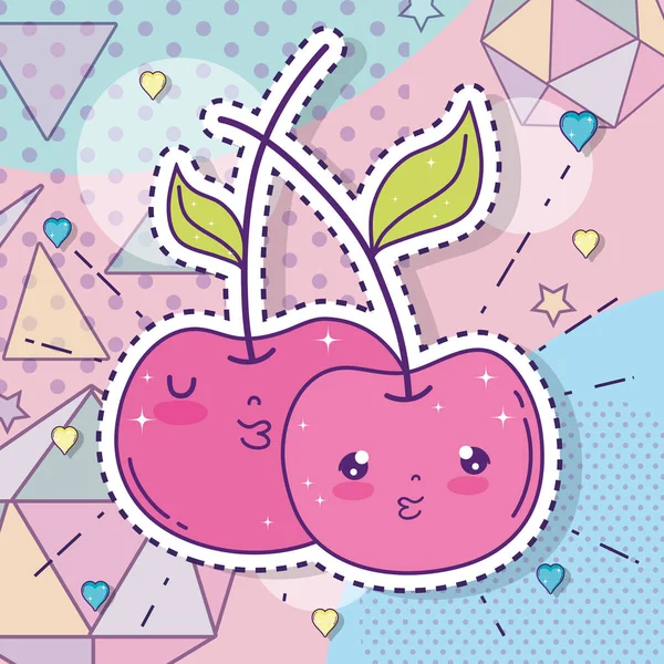 Autocollant Kawaii Pommes Nuageux Avec Des Cœurs Des Étoiles Illustration — Image vectorielle