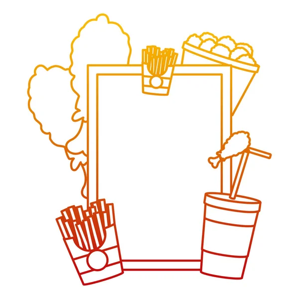 Abgebaute Linie Emblem Mit Ungesunder Fastfood Ernährung Dekoration Vektor Illustration — Stockvektor