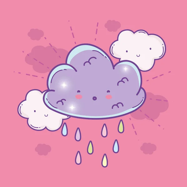 Überrascht Flauschige Wolke Regen Wettervektor Illustration — Stockvektor