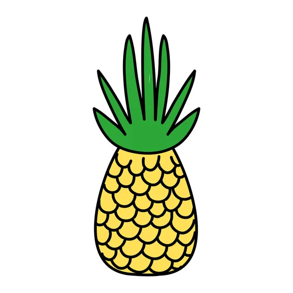 Línea Color Deliciosa Piña Tropical Fruta Orgánica Vector Ilustración — Vector de stock
