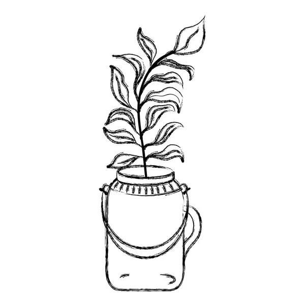 Grunge Φυτό Φύλλα Μέσα Βάζο Κτιστών Διατήρηση Διανυσματικά Εικονογράφηση — Διανυσματικό Αρχείο
