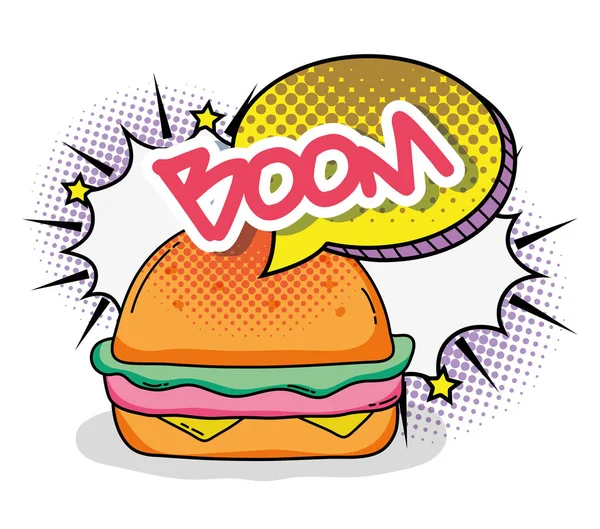 Pop Art Hamburger Cartoons Vector Illustration Graphic Design — Stock Vector