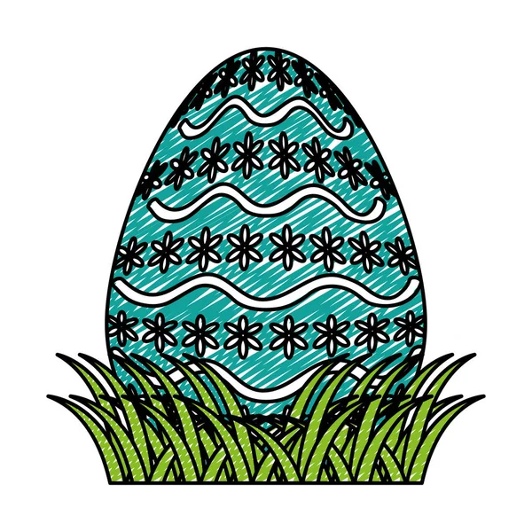 Huevo Garabato Pascua Con Olas Flores Forma Decoración Vector Ilustración — Vector de stock