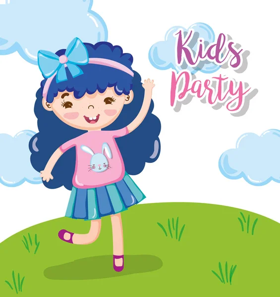Kids birthday party with girl cute cartoons vector illustration graphic design
