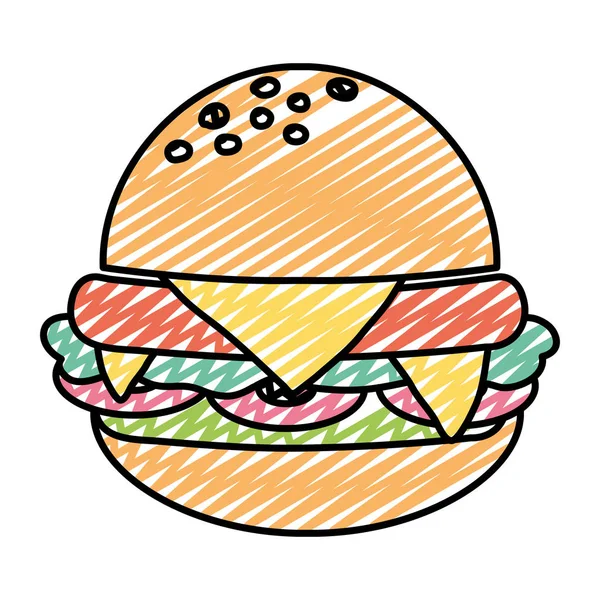 Doodle Leckere Hamburger Ungesundes Fastfood Mit Kalorienvektor Illustration — Stockvektor