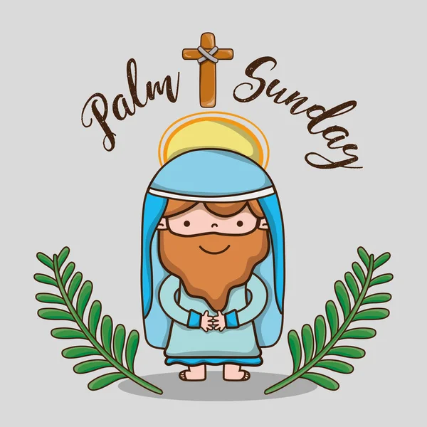 jesus with palm branches and cross catholic religion vector illustration