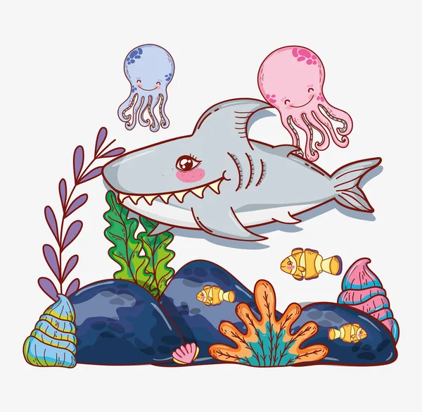 水下海洋动物生态矢量图解平面设计 — 图库矢量图片
