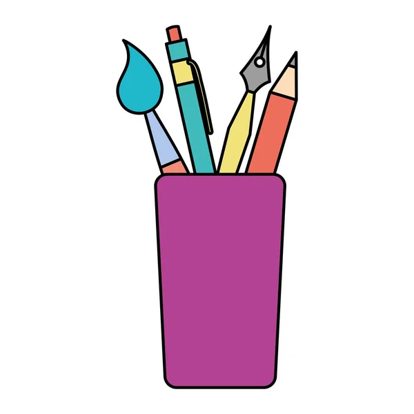 Цвет Школьной Утвари Образование Внутри Пластиковой Чашки Векторной Иллюстрации — стоковый вектор