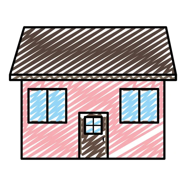 Doodle Casa Arquitetura Agradável Com Telhado Janelas Ilustração Vetorial —  Vetores de Stock