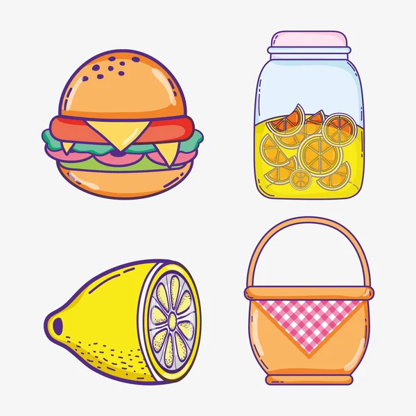 Coleção Alimentos Verão Desenhos Animados Ilustração Vetorial Design Gráfico — Vetor de Stock