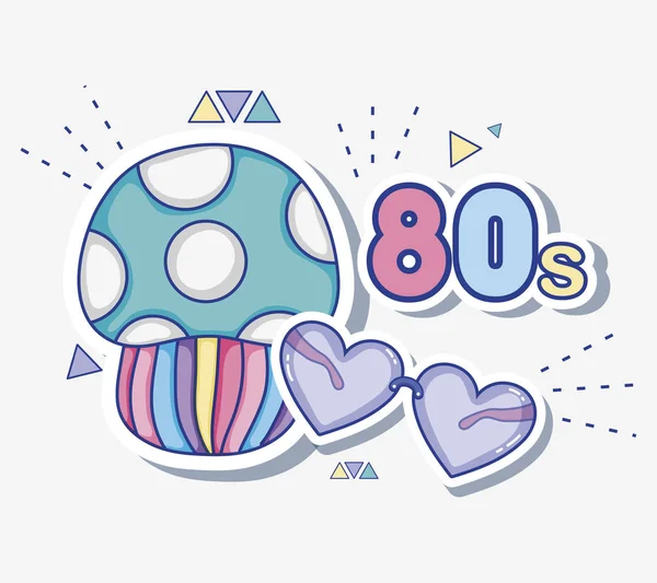 80S Seviyorum Çizgi Film Mushroon Kalpleri Vektör Çizim Grafik Tasarım — Stok Vektör