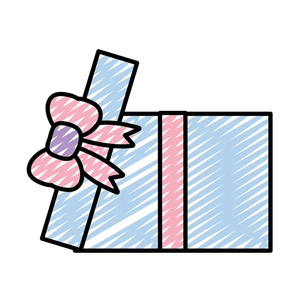 Doodle Open Present Box Ribbon Bow Style Illustration — стоковый вектор