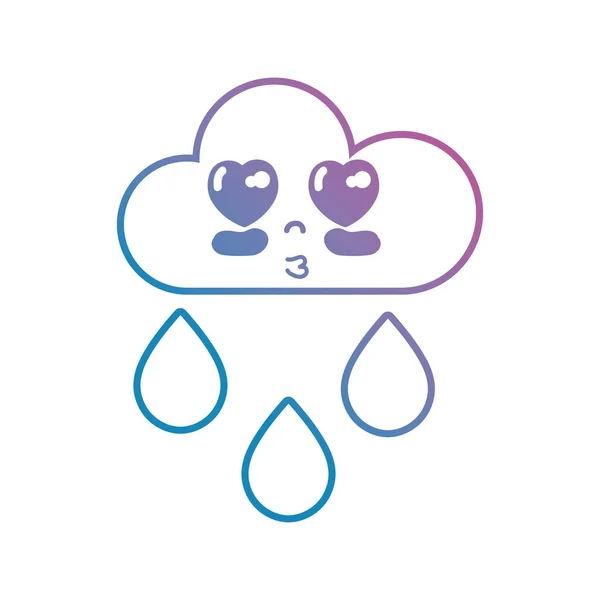Linie Kawaii Niedlich Glücklich Wolke Regen Vektor Illustration — Stockvektor
