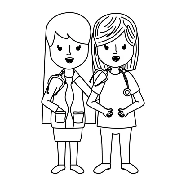 Line Women Médecins Avec Outil Stéthoscope Illustration Vectorielle Uniforme — Image vectorielle