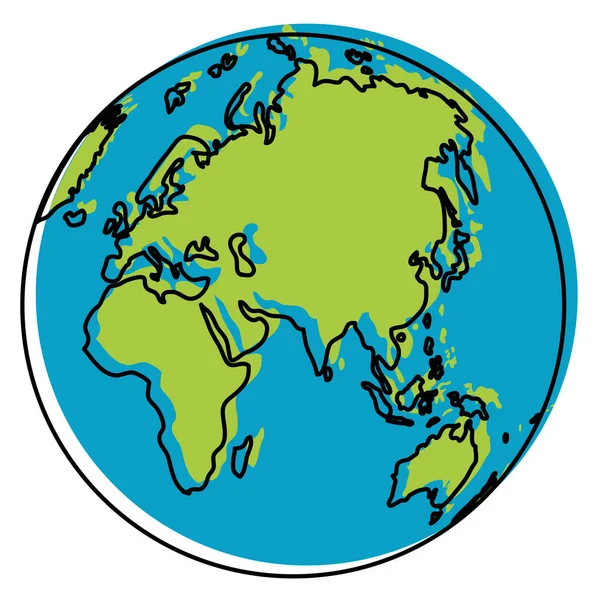 Bewegte Farbe Asien Und Europa Globale Planetenkarte Vektor Illustration — Stockvektor