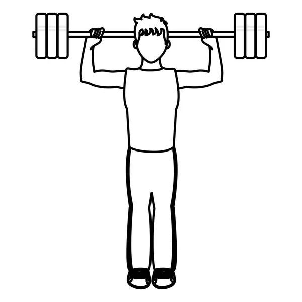 Linie Fitness Mann Heben Von Gewichten Training Vektor Abbildung — Stockvektor