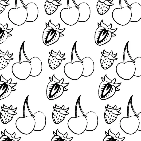 Grunge Delicioso Morango Cherrys Frutas Fundo Vetor Ilustração — Vetor de Stock