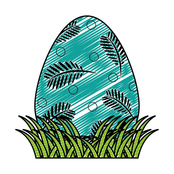 Doodle Jajko Wielkanocne Oddziałów Liści Dekoracji Wektor Ilustracja — Wektor stockowy