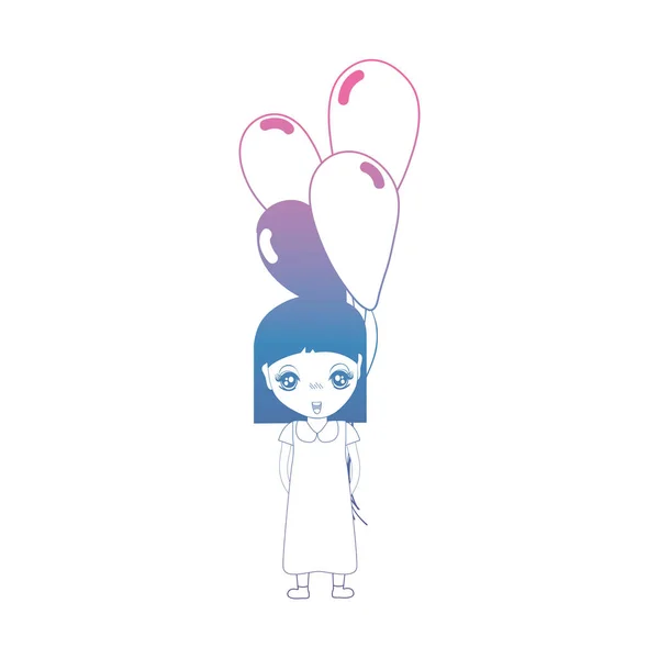 Línea Chica Con Peinado Globos Mano Vector Ilustración — Vector de stock