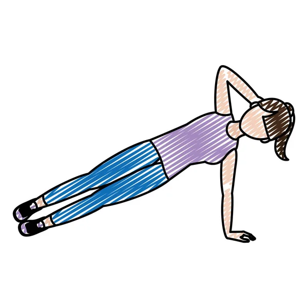 Doodle Fitness Frau Seitenplanken Training Vektor Illustration — Stockvektor