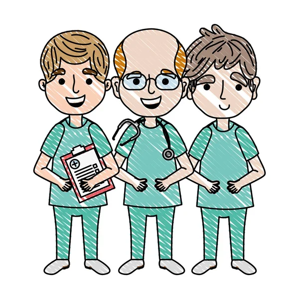 Doodle Homens Médico Com Medicina Estetoscópio Ilustração Vetorial Uniforme — Vetor de Stock