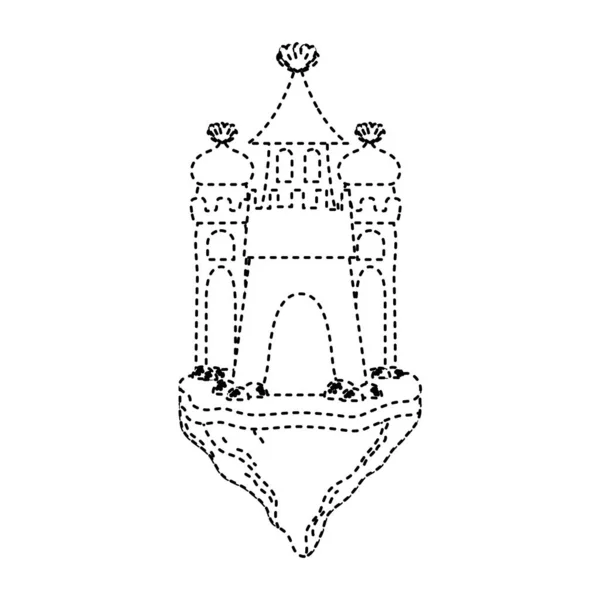 Dotted Shape Cute Medieval Castle Floating Sland Vector Illustration — Stock Vector